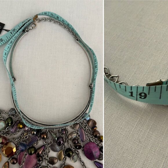 Chicos Necklace 15 to 19in Genuine Shell Multi Bead Silver Tone Statement Collar - Picture 11 of 13